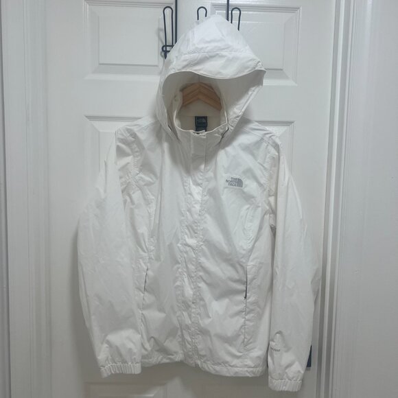 The North Face HyVent White Hooded Rain Jacket Womens XL Lightweight Waterproof - Picture 3 of 10